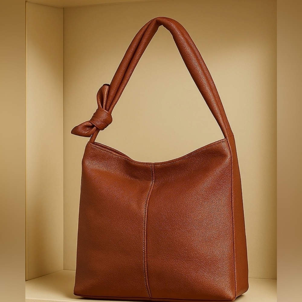 Anthropologie Cognac Brown Knotted-Handle Hobo Bag